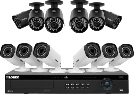 Several security and surveillance cameras